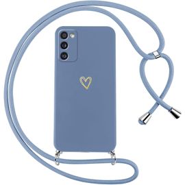 Cfus-Coque Pour Samsung Galaxy A41 Avec Cordon De Collier Étui Housse Souple Silicone Avec Motif Coeur Et Portable Lanyard Réglable Antichoc Anti-Chute Bandoulière Lanière Case,Bleu