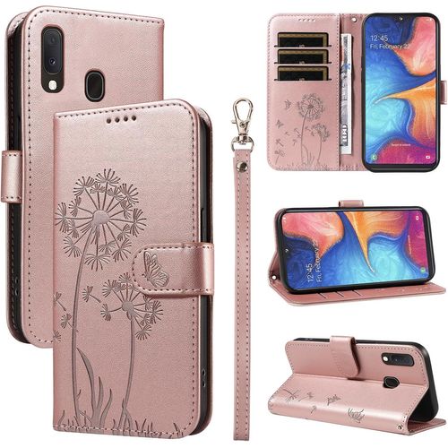 Coque Pour Samsung Galaxy A20e, Housse En Cuir Pu Premium Etui À Rabat Pochette De Portefeuille Avec Porte Carte Étui De Protection Pour Galaxy A20e, Or Rose