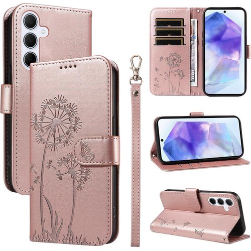 Coque Pour Samsung Galaxy A55 5G, Housse En Cuir Pu Premium Etui À Rabat Pochette De Portefeuille Avec Porte Carte Étui De Protection Pour Galaxy A55 5G, Or Rose