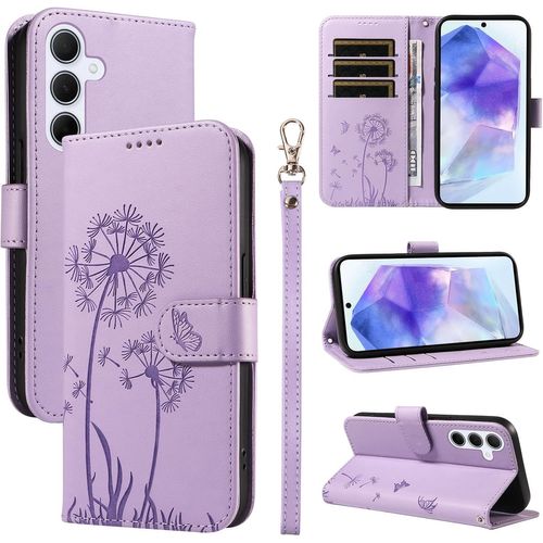 SJZG-Coque Pour Samsung Galaxy A55 5G, Housse En Cuir Pu Premium Etui À Rabat Pochette De Portefeuille Avec Porte Carte Étui De Protection Pour Galaxy A55 5G, Violet