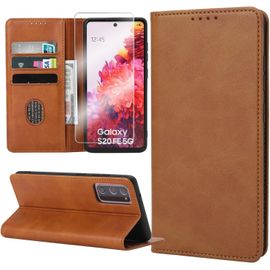 Étui Portefeuille Simili Cuir Marron Pour Samsung Galaxy S20 Fe 5g ¿ Coque Antichoc Magnétique Avec 3 Emplacements Cartes Et Support Intégré