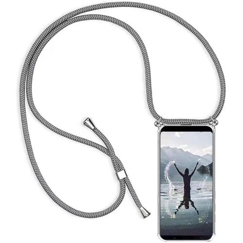 Sjzg-Coque Pour Samsung Galaxy A8 2018 Avec Cordon De Collier, Cover Transparente Silicone Tpu Bumper Etui Housse Avec Cordon Réglable Téléphone Lanyard Case Collier \U2013 Gris
