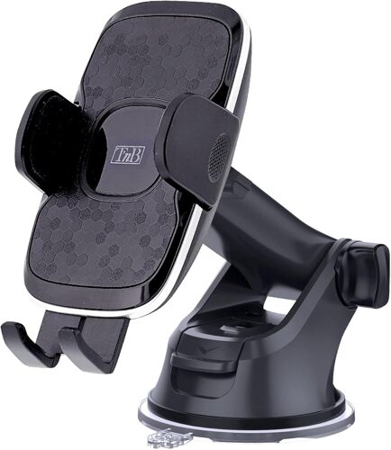 T¿NB Support De Téléphone Voiture avec Fixation 3 en 1, Rotation 360° Et Bras Télescopique avec Mâchoire, Compatible pour Tous Les Smartphones Jusqu¿A 7 Pouces, Finition Premium Et Carbone - Noir
