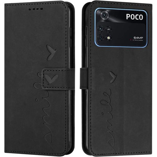 Coque Pour Xiaomi Poco M4 Pro 4g - Étui Housse En Cuir Pu Premium, Magnétique Flip Avec Pochette Portefeuille - Protection (#Noir)