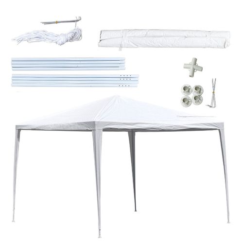 Kinzo Barnum 3x3 Mètres Chapiteau Et Pavillon Imperméable Pour Jardin Ou Terrasse - Tente De Réception Avec Piquets Et Haubans - Hauteur De Faîte 2,5m - Plastique - Blanc