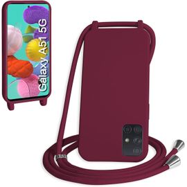 Kal-Coque Avec Cordon Pour Samsung Galaxy A51 5g,Collier Pour Étui Bandoulière Colliers De Cellulaire Mince Antichoc Réglable Lanyard Silicone Case,Rouge