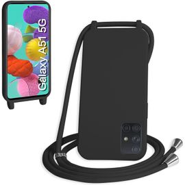 Kal-Coque Avec Cordon Pour Samsung Galaxy A51 5g,Collier Pour Étui Bandoulière Colliers De Cellulaire Mince Antichoc Réglable Lanyard Silicone Case,Noir