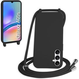 KAL-Coque Avec Cordon Pour Samsung Galaxy A05S 4G,Collier Pour Étui Bandoulière Colliers De Cellulaire Mince Antichoc Réglable Lanyard Silicone Case,Noir