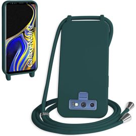 Sansh-Coque Avec Cordon Pour Samsung Galaxy Note 9,Collier Pour Étui Bandoulière Colliers De Cellulaire Mince Antichoc Réglable Lanyard Silicone Case,Vert Foncé