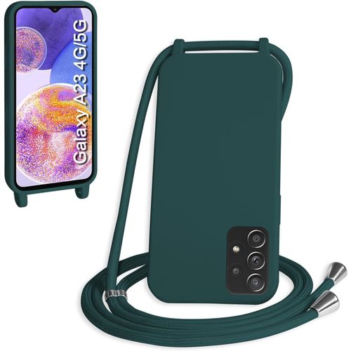 Kal-Coque Avec Cordon Pour Samsung Galaxy A24 4g/5g,Collier Pour Étui Bandoulière Colliers De Cellulaire Mince Antichoc Réglable Lanyard Silicone Case,Vert Foncé