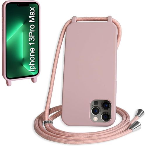 KAL-Coque Avec Cordon Pour Iphone 13 Pro Max,Collier Pour Étui Bandoulière Colliers De Cellulaire Mince Antichoc Réglable Lanyard Silicone Case,Couleur Lotus