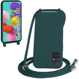 Kal-Coque Avec Cordon Pour Samsung Galaxy A51 5g,Collier Pour Étui Bandoulière Colliers De Cellulaire Mince Antichoc Réglable Lanyard Silicone Case,Vert Foncé