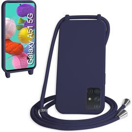 Sansh-Coque Avec Cordon Pour Samsung Galaxy A51 5g,Collier Pour Étui Bandoulière Colliers De Cellulaire Mince Antichoc Réglable Lanyard Silicone Case,Bleu Marin