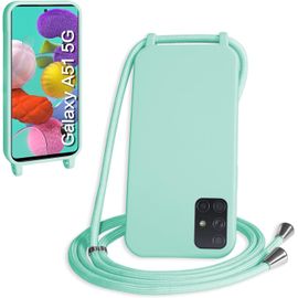 Kal-Coque Avec Cordon Pour Samsung Galaxy A51 5g,Collier Pour Étui Bandoulière Colliers De Cellulaire Mince Antichoc Réglable Lanyard Silicone Case,Vert Clair