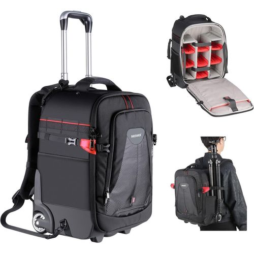 NEEWER Valise à roulettes 2 en 1 pour appareil photo - Durable et imperméable - (compartiment rembourré anti-choc et détachable, barre de traction cachée) Noir