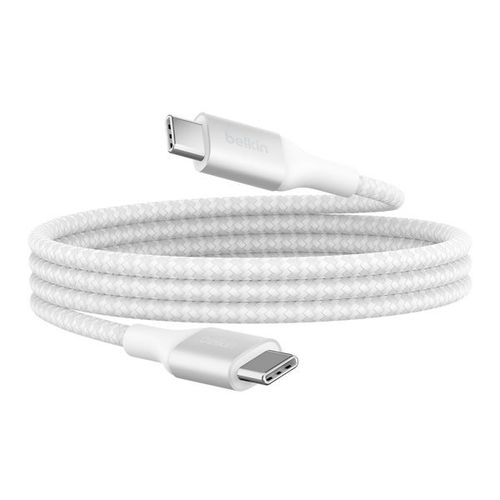 Câble USB C Power Delivery 240W Certifié USB-IF Nylon Tressé 1m Belkin Blanc