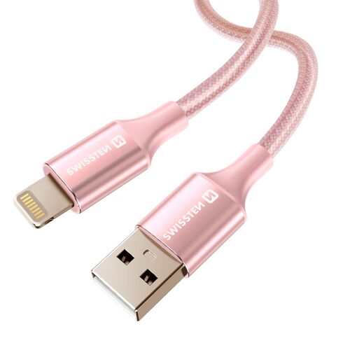 Câble USB vers Lightning Design Tressé Anti-noeud Swissten Rose