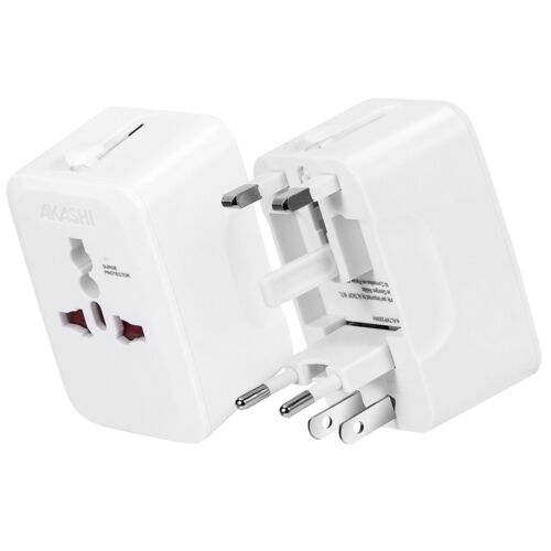Adaptateur Voyage International US / UK / EU / AUS 1x Sortie Femelle Akashi Blanc