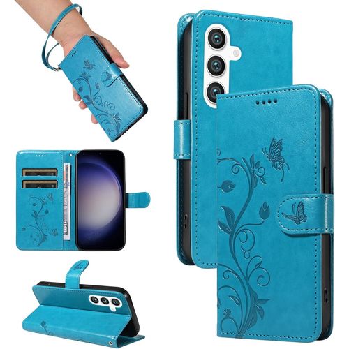 Kal-Coque Pour Samsung Galaxy S24, Housse Etui Portefeuille Cuir Pu Multifonction, Magnétique Étui De Protection Compatible Avec Galaxy S24, Bleu