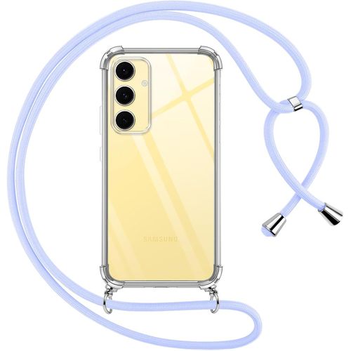 Coque Pour Samsung Galaxy S24 Fe 5g Avec Cordon, Transparente Silicone Housse Avec Réglable De Collier Anti-Chute Etui Pour Samsung S24fe 6.7 Pouces, Ètuis À Bandoulière, Violet