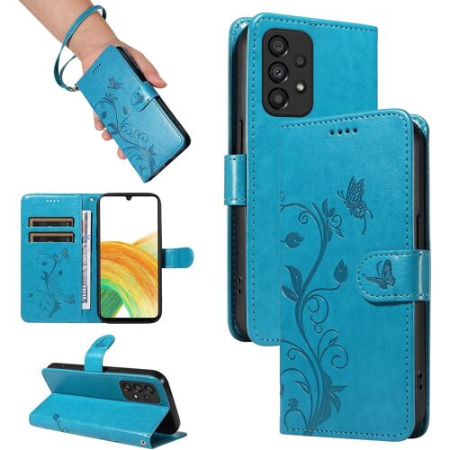 SJZG-Coque Pour Samsung Galaxy A53 5G, Housse Etui Portefeuille Cuir Pu Multifonction, Magnétique Étui De Protection Compatible Avec Galaxy A53 5G, Bleu