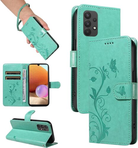 SJZG-Coque Pour Samsung Galaxy A32 5G, Housse Etui Portefeuille Cuir Pu Multifonction, Magnétique Étui De Protection Compatible Avec Galaxy A32 5G, Vert