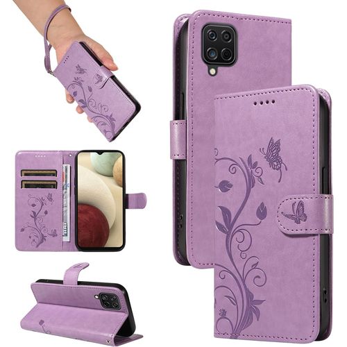 Sjzg-Coque Pour Samsung Galaxy A12, Housse Etui Portefeuille Cuir Pu Multifonction, Magnétique Étui De Protection Compatible Avec Galaxy A12, Violet