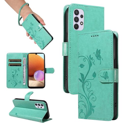SJZG-Coque Pour Samsung Galaxy A32 4G, Housse Etui Portefeuille Cuir Pu Multifonction, Magnétique Étui De Protection Compatible Avec Galaxy A32 4G, Vert