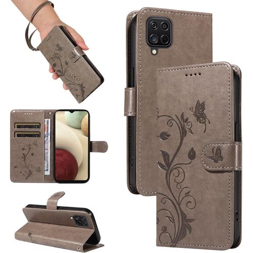 Sjzg-Coque Pour Samsung Galaxy A12, Housse Etui Portefeuille Cuir Pu Multifonction, Magnétique Étui De Protection Compatible Avec Galaxy A12, Gris