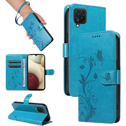 Sjzg-Coque Pour Samsung Galaxy A12, Housse Etui Portefeuille Cuir Pu Multifonction, Magnétique Étui De Protection Compatible Avec Galaxy A12, Bleu