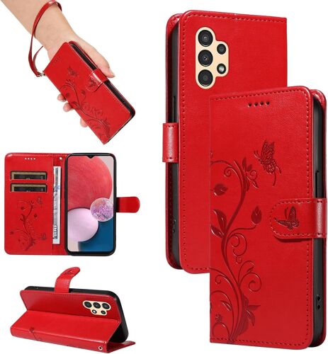 JGD-Coque pour Samsung Galaxy A04s / Galaxy A13 5G / Galaxy A13 4G, Housse Etui Portefeuille Cuir PU, Magnétique Étui de Protection Compatible avec Galaxy A04s / Galaxy A13 5G / 4G, Rouge