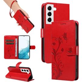 SJZG-Coque Pour Samsung Galaxy S22 Plus, Housse Etui Portefeuille Cuir Pu Multifonction, Magnétique Étui De Protection Compatible Avec Galaxy S22 Plus, Rouge