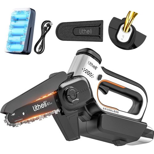 CHECARZHN--NO1-Mini Tronçonneuse À Batterie 10000Mah 6 Pouces 15Cm, Tronçonneuse Électrique Sans Fil Avec Moteur Brushless, 7.5M/S, Lubrification Automatique, Pour Couper Le Bois Et Élaguer Dans Le J