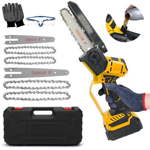 CHECARZHN--NO1-Mini Tronçonneuse À Batterie, 6 & 8 Pouces Tronçonneuse Électrique Sans Fil Brushless Compatible Avec Dewalt Batterie 18V 20V, 4 Chaînes, Mini Scie À Chaîne Électrique Pour L'Élagage (