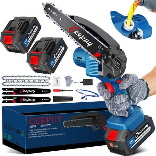 CHECARZHN--NO1-Mini Tronçonneuse À Batterie 8000Mah 8 Pouces 880W, 2 Batteries 4.0 Mah 2 Guide Chaîne, Petite Tronconneuse Thermique Coupe Branche Electrique Scie Electrique Tronçonneuse Sans Fil Pou