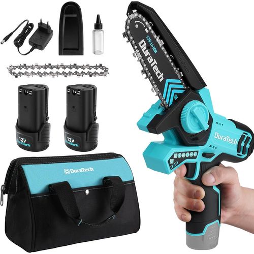 CHECARZHN--NO1-Mini Tronçonneuse À Batterie 5 Pouces, 12V Scie Électrique Sans Fil Avec 2 Batteries Et 2 Chaînes, Idéale Pour La Coupe Du Bois Et L'Élagage De Jardin