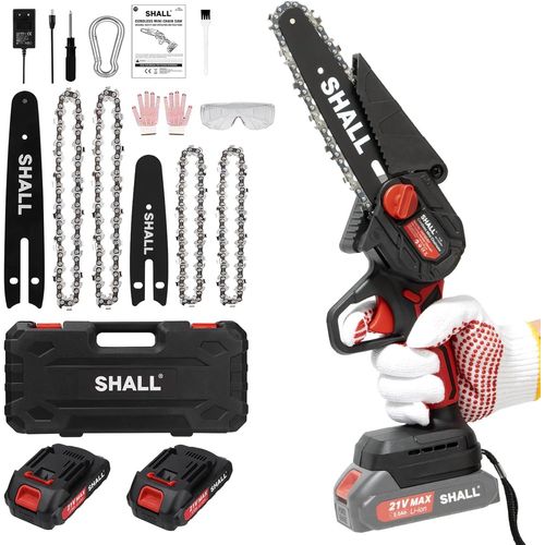 CHECARZHN--NO1-Mini Tronçonneuse Portable,Moteur Sans Balais 21 V,2 Batteries À Charge Rapide,4 Chaînes, Coupant Des Branches, De Jardinage Meilleur Choix Pour Mari, Père, Amateurs De Bricolage En Bo