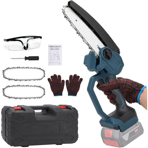 CHECARZHN--NO1-Mini Tronçonneuse À Batterie Compatible Avec Bosch 18V Batteries,6 Pouces Tronçonneuse Électrique Sans Fil 2 Chaînes,Portable Pour La Coupe Du Bois, Les Branches D'Arbres, L'Élagage, L