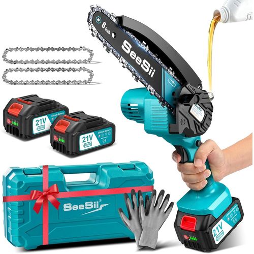 CHECARZHN--NO1-Mini Tronçonneuse À Batterie 2 X 4000Mah, 6 Pouces Tronçonneuse Électrique Sans Fil Avec Injecteur De Lubrifiant Et Chaîne De Remplacement, Mini Scie À Chaîne Électrique Pour Jardin, M