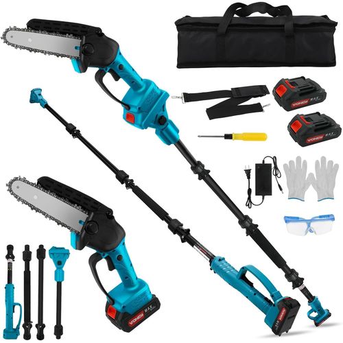 ASFASFq-Perche Élagueuse Télescopique Électrique Compatible avec Makita 18V, 2-en-1 6 Pouces Tronçonneuse Télescopique & Mini Tronçonneuse, Tondeuse Electrique Sans Balais avec 2 Batteries de 2000 mA