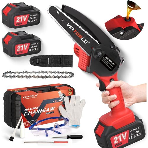 CHECARZHN--NO1-2025 Tronçonneuse À Batterie De 6 Pouces, Batterie 6000 Mah, Moteur Optimisé, Scie À Élaguer, Système D'Huile Automatique, Petite Scie À Chaîne Pour Bois, Arbre, Bois