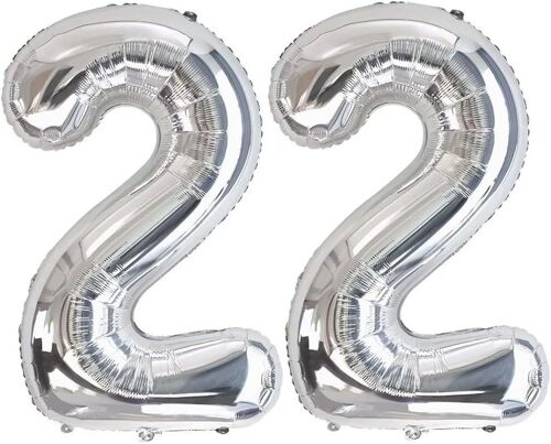 SJZG-40Pouces Ballon Chiffre Anniversaire 22 Argent, 0123456789,10-19,20-25,30,40,50,60,70,80,90 Ballon Numero 22 Deco Birthday, Balloon 22 Ballon Party Deco Soutenir L'Hélium