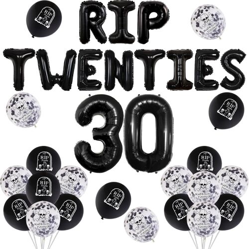 CMJAAGUR-Ballons En Aluminium « Rip Twenties » Pour Homme Et Femme - Décorations Pour 30E Anniversaire - Ballons Noirs À La Mort 30 Ans[M387]