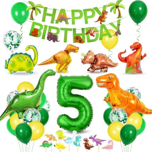 Birthday Dinosaur 5 Years - Green Number 5 Balloon - Decorations For Boys - Balloon Number 5