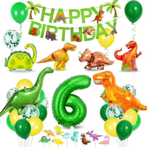 Birthday Dinosaur 6, 6 Year Birthday Balloon, Dinosaur Decorations Birthday 6, 6 Birthday Boy'S Balloon, Number 6 Green Balloon, 6 Year Old Boy'S Balloon, Number 6 Balloon