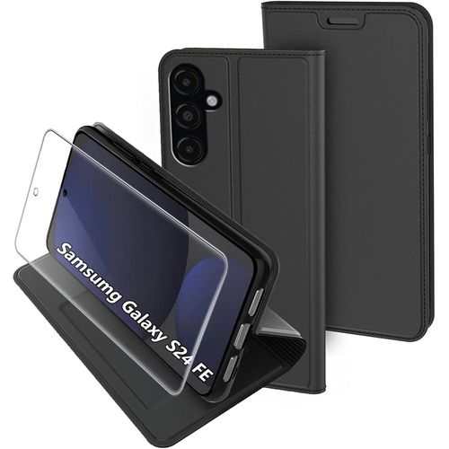 Trahoo-Coque Pour Samsung Galaxy S24 Fe + 1x Protecteur D'écran, Étui Portefeuille En Cuir Pu De Qualité Supérieure Antichoc [Aimant] [Fonction Support] [Fente Pour Carte] Étui De Protection À Rabat