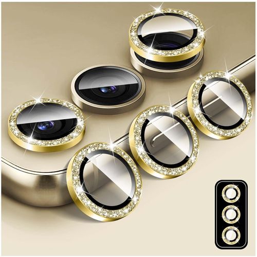 Protecteur D'objectif D'appareil Photo À Paillettes Pour Samsung Galaxy S23/S23 Couvercle De Caméra En Verre Trempé Anneaux Métalliques Individuels À Alignement Automatique