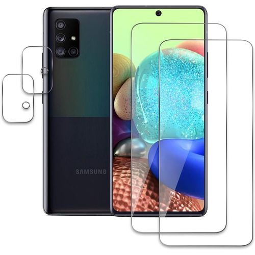 2 Pièces Verre Trempé Pour Samsung Galaxy A71 Avec 2 Pièces Protection D'objectif De Caméra, Film En Protection Écran, Sans Bulles, Anti -Rayures, Dureté 10h Film Protecteur Vitre