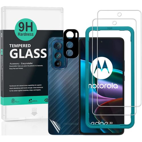 Protecteur D'écran Pour Motorola Edge 30 5g(6,5 Pouces),Avec 2 Pièces En Verre Trempé,1 Protection D'objectif D'appareil Photo,1 Film En Fibre De Carbone[Pas De Bulles]