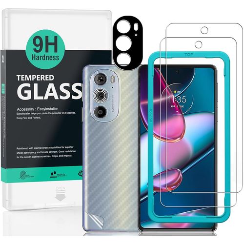 Protecteur D'écran Pour Motorola Edge 30 Pro 5g(6.7""),Avec 2 Pièces En Verre Trempé,1 Protection D'objectif D'appareil Photo,1 Film En Fibre De Carbone[Pas De Bulles]